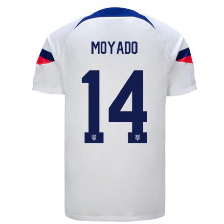 Kandiny Enfant Maillot États-unis Bryan Moyado #14 Blanc Tenues Domicile 22-24 T-shirt