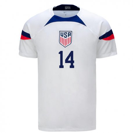 Kandiny Enfant Maillot États-unis Bryan Moyado #14 Blanc Tenues Domicile 22-24 T-shirt