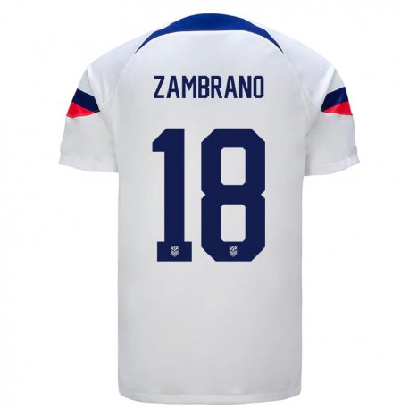 Kandiny Enfant Maillot États-unis Marcos Zambrano #18 Blanc Tenues Domicile 22-24 T-shirt