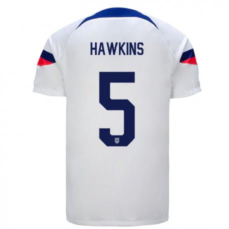 Kandiny Enfant Maillot États-unis Stuart Hawkins #5 Blanc Tenues Domicile 22-24 T-shirt