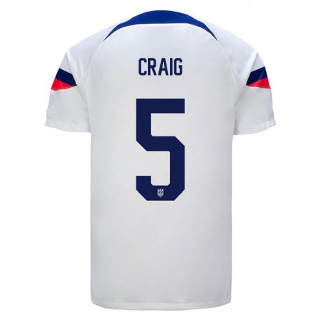 Kandiny Enfant Maillot États-unis Brandan Craig #5 Blanc Tenues Domicile 22-24 T-shirt