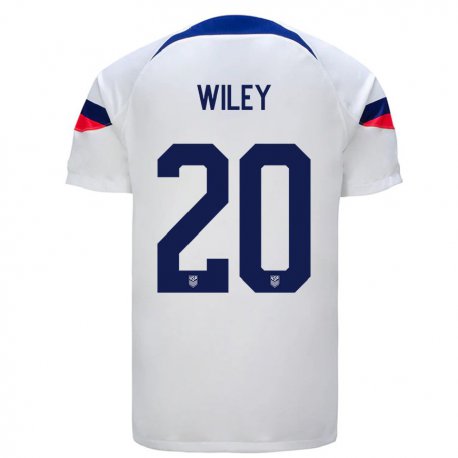 Kandiny Enfant Maillot États-unis Caleb Wiley #20 Blanc Tenues Domicile 22-24 T-shirt