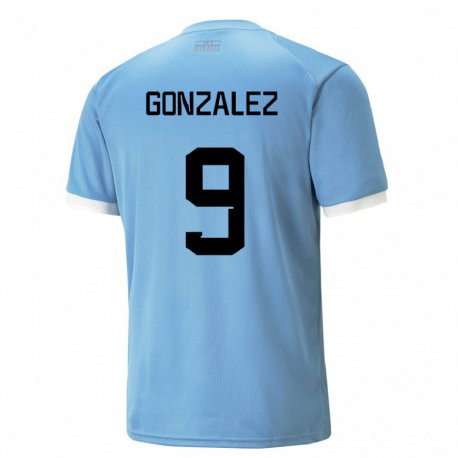 Kandiny Enfant Maillot Uruguay Pamela Gonzalez #9 Bleu Tenues Domicile 22-24 T-shirt
