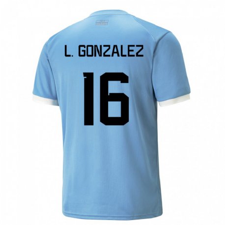 Kandiny Enfant Maillot Uruguay Lorena Gonzalez #16 Bleu Tenues Domicile 22-24 T-shirt