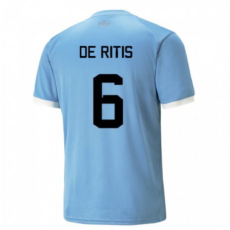 Kandiny Enfant Maillot Uruguay Mathias De Ritis #6 Bleu Tenues Domicile 22-24 T-shirt