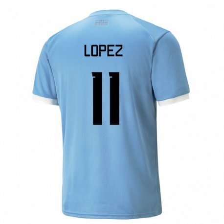 Kandiny Enfant Maillot Uruguay Guillermo Lopez #11 Bleu Tenues Domicile 22-24 T-shirt