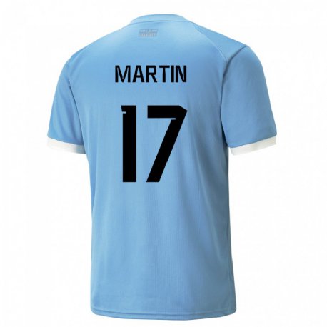 Kandiny Enfant Maillot Uruguay Juan Martin #17 Bleu Tenues Domicile 22-24 T-shirt