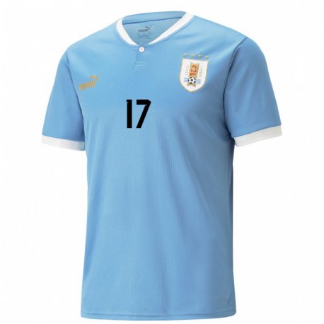 Kandiny Enfant Maillot Uruguay Juan Martin #17 Bleu Tenues Domicile 22-24 T-shirt