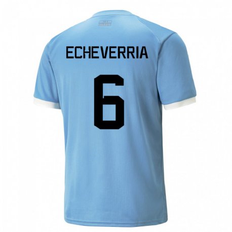 Kandiny Enfant Maillot Uruguay Juan Echeverria #6 Bleu Tenues Domicile 22-24 T-shirt