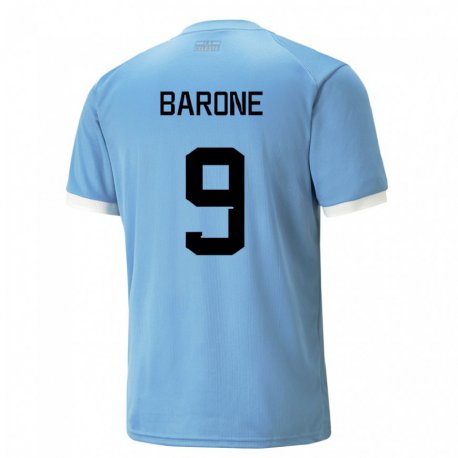 Kandiny Enfant Maillot Uruguay Faustino Barone #9 Bleu Tenues Domicile 22-24 T-shirt