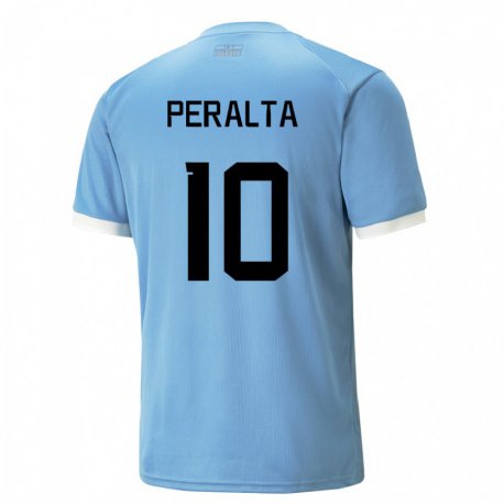 Kandiny Enfant Maillot Uruguay Mateo Peralta #10 Bleu Tenues Domicile 22-24 T-shirt