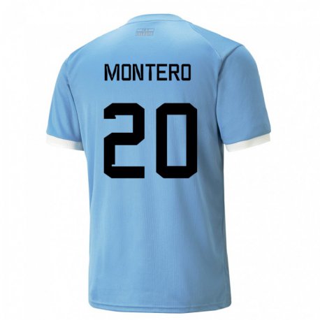 Kandiny Enfant Maillot Uruguay Alfonso Montero #20 Bleu Tenues Domicile 22-24 T-shirt