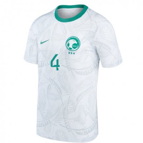Kandiny Enfant Maillot Arabie Saoudite Ahmed Aljulaydan #4 Blanc Tenues Domicile 22-24 T-shirt