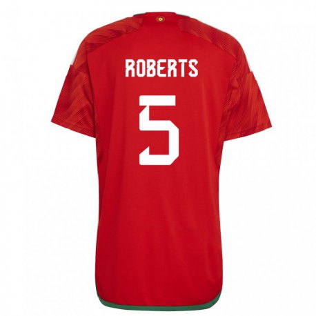 Kandiny Enfant Maillot Pays De Galles Rhiannon Roberts #5 Rouge Tenues Domicile 22-24 T-shirt
