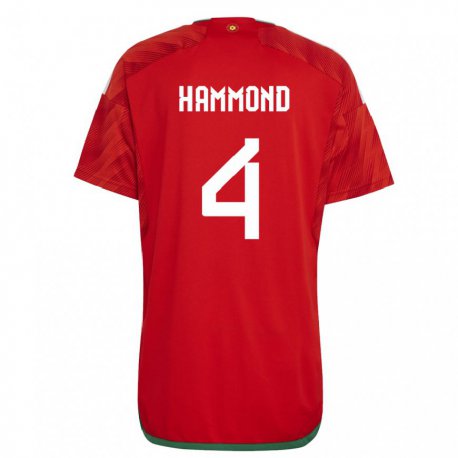 Kandiny Enfant Maillot Pays De Galles Ben Hammond #4 Rouge Tenues Domicile 22-24 T-shirt