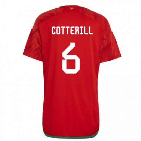 Kandiny Enfant Maillot Pays De Galles Joel Cotterill #6 Rouge Tenues Domicile 22-24 T-shirt