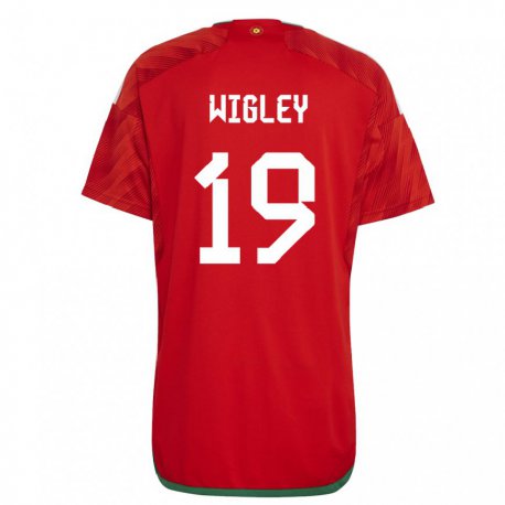 Kandiny Enfant Maillot Pays De Galles Morgan Wigley #19 Rouge Tenues Domicile 22-24 T-shirt