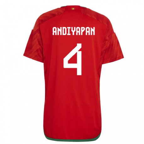 Kandiny Enfant Maillot Pays De Galles William Andiyapan #4 Rouge Tenues Domicile 22-24 T-shirt