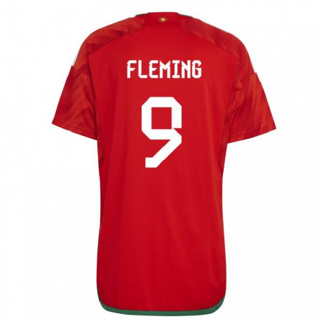 Kandiny Enfant Maillot Pays De Galles Cole Fleming #9 Rouge Tenues Domicile 22-24 T-shirt