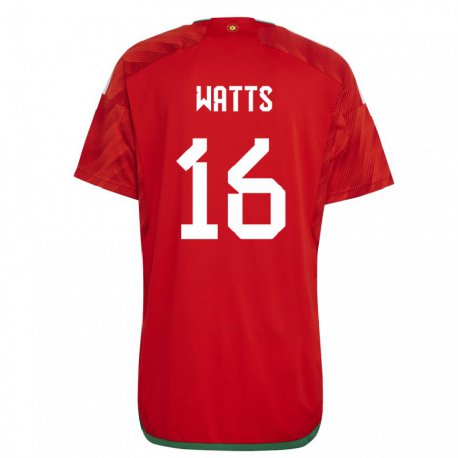 Kandiny Enfant Maillot Pays De Galles Daniel Watts #16 Rouge Tenues Domicile 22-24 T-shirt
