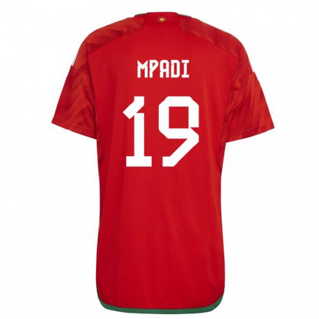 Kandiny Enfant Maillot Pays De Galles Japhet Mpadi #19 Rouge Tenues Domicile 22-24 T-shirt