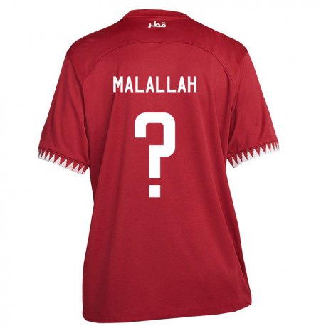 Kandiny Enfant Maillot Qatar Ali Malallah #0 Bordeaux Tenues Domicile 22-24 T-shirt