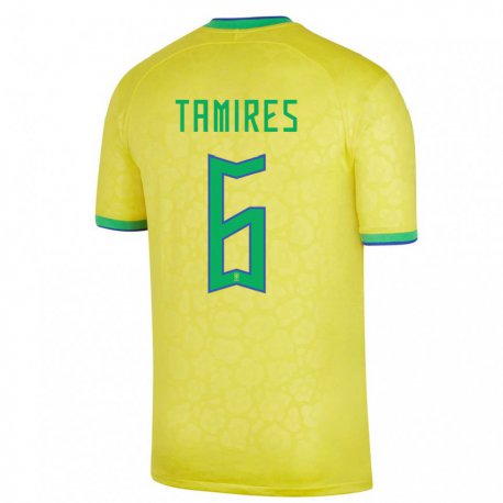 Kandiny Enfant Maillot Brésil Tamires #6 Jaune Tenues Domicile 22-24 T-shirt