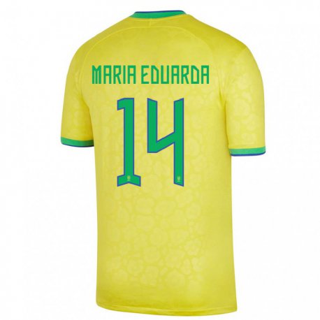 Kandiny Enfant Maillot Brésil Maria Eduarda #14 Jaune Tenues Domicile 22-24 T-shirt