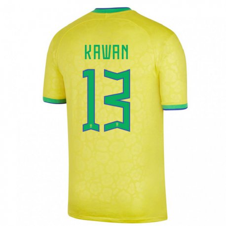 Kandiny Enfant Maillot Brésil Lucas Kawan #13 Jaune Tenues Domicile 22-24 T-shirt
