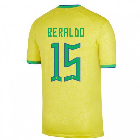 Kandiny Enfant Maillot Brésil Lucas Beraldo #15 Jaune Tenues Domicile 22-24 T-shirt