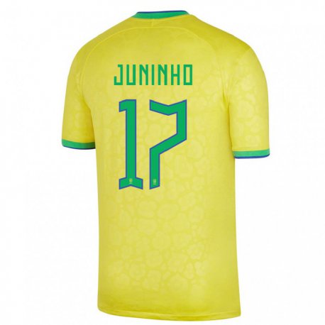 Kandiny Enfant Maillot Brésil Juninho #17 Jaune Tenues Domicile 22-24 T-shirt