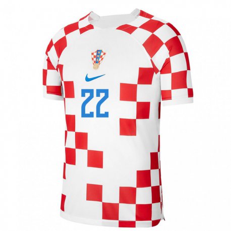 Kandiny Enfant Maillot Croatie Niko Jankovic #22 Rouge Blanc Tenues Domicile 22-24 T-shirt