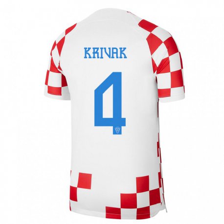Kandiny Enfant Maillot Croatie Fabijan Krivak #4 Rouge Blanc Tenues Domicile 22-24 T-shirt