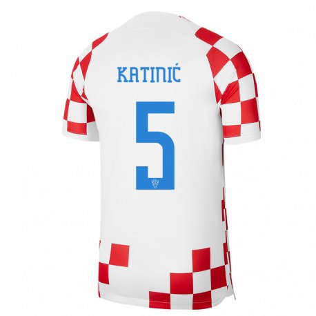 Kandiny Enfant Maillot Croatie Maro Katinic #5 Rouge Blanc Tenues Domicile 22-24 T-shirt