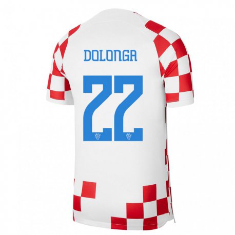 Kandiny Enfant Maillot Croatie Niko Dolonga #22 Rouge Blanc Tenues Domicile 22-24 T-shirt
