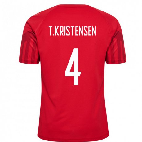 Kandiny Enfant Maillot Danemark Thomas Kristensen #4 Rouge Tenues Domicile 22-24 T-shirt