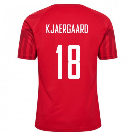 Kandiny Enfant Maillot Danemark Maurits Kjaergaard #18 Rouge Tenues Domicile 22-24 T-shirt