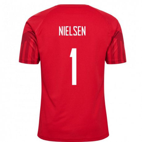 Kandiny Enfant Maillot Danemark Magnus Nielsen #1 Rouge Tenues Domicile 22-24 T-shirt