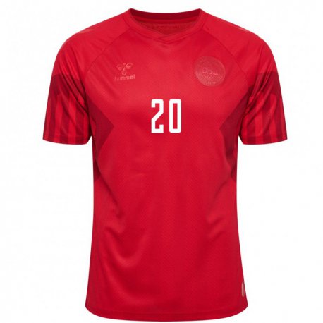 Kandiny Enfant Maillot Danemark Gustav Christensen #20 Rouge Tenues Domicile 22-24 T-shirt