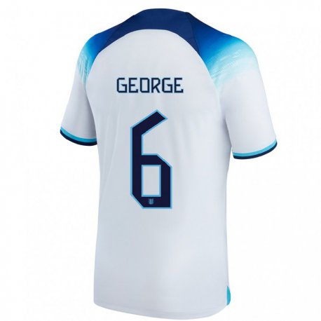 Kandiny Enfant Maillot Angleterre Gabby George #6 Blanc Bleu  Tenues Domicile 22-24 T-shirt