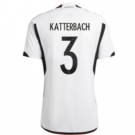 Kandiny Enfant Maillot Allemagne Noah Katterbach #3 Blanc Noir Tenues Domicile 22-24 T-shirt