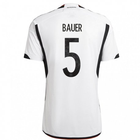 Kandiny Enfant Maillot Allemagne Maximilian Bauer #5 Blanc Noir Tenues Domicile 22-24 T-shirt