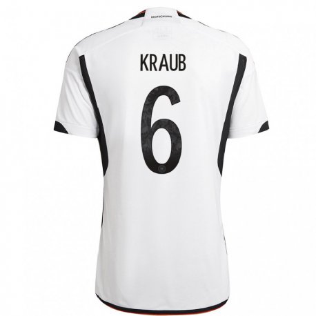 Kandiny Enfant Maillot Allemagne Tom Kraub #6 Blanc Noir Tenues Domicile 22-24 T-shirt
