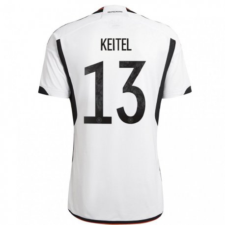 Kandiny Enfant Maillot Allemagne Yannik Keitel #13 Blanc Noir Tenues Domicile 22-24 T-shirt