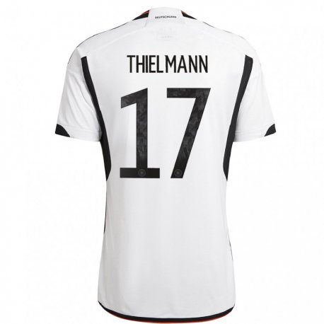 Kandiny Enfant Maillot Allemagne Jan Thielmann #17 Blanc Noir Tenues Domicile 22-24 T-shirt