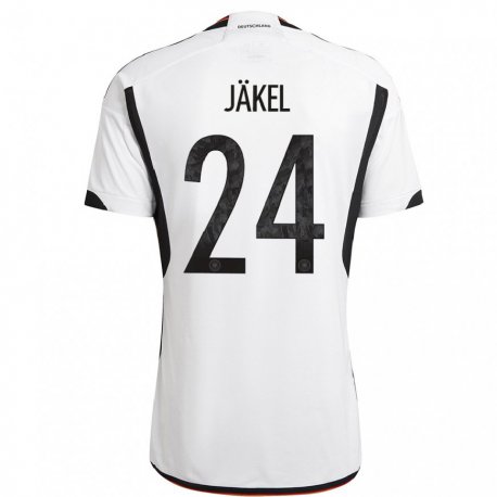 Kandiny Enfant Maillot Allemagne Frederik Jakel #24 Blanc Noir Tenues Domicile 22-24 T-shirt