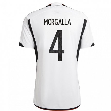 Kandiny Enfant Maillot Allemagne Leandro Morgalla #4 Blanc Noir Tenues Domicile 22-24 T-shirt