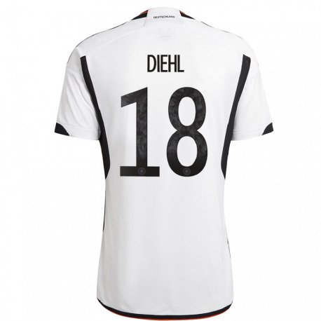 Kandiny Enfant Maillot Allemagne Justin Diehl #18 Blanc Noir Tenues Domicile 22-24 T-shirt