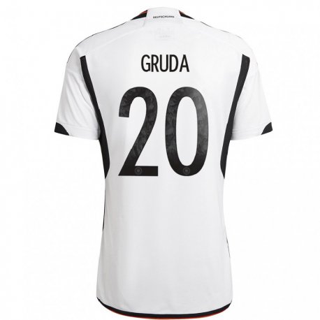 Kandiny Enfant Maillot Allemagne Brajan Gruda #20 Blanc Noir Tenues Domicile 22-24 T-shirt
