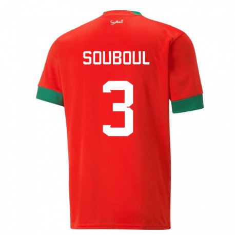 Kandiny Enfant Maillot Maroc Mohamed Souboul #3 Rouge Tenues Domicile 22-24 T-shirt